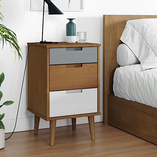 KATERYY Nachttisch MOLDE Braun 40x35x65 cm Massivholz Kiefer,Schick und praktisch: Skandinavischer Nachttisch aus massivem Kiefernholz mit UVLackierung für viel Stauraum Schlafzimmer, Nachttische