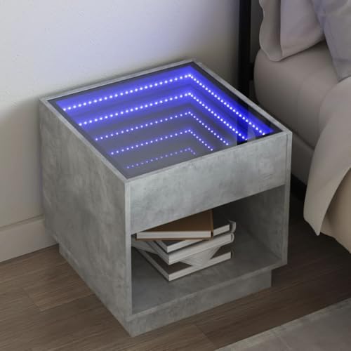 Generico Kangqiling3284087 Nachttisch mit LED Infinity grau Beton 50 x 50 x 50 cm