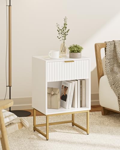 HEYZOEY Nachttisch mit Schubladen, Nachttische Holz, Nachtschrank mit Stauraum, Beistelltisch Nachtkommode für Schlafzimmer,Wohnzimmer,2 9x39x61.5cm,Weiß