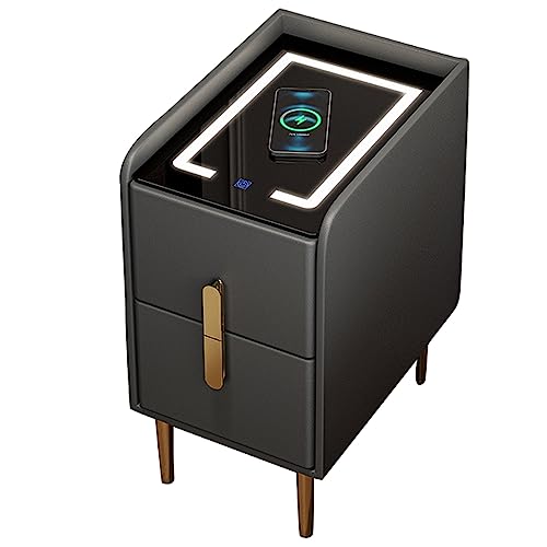 Nachttisch mit Ladestation und LED-Licht, mit Aufbewahrungsschubladen für Schlafzimmer