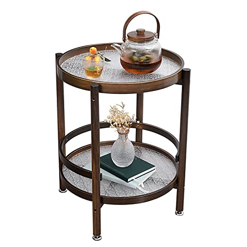 bingomiynhg Sofa-Beistelltisch, doppelschichtiger Aufbewahrungs-Seitenschra nk, runder Couchtisch aus gehärtetem Glas, Ecktisch aus Holz, Leichter Luxus-Nachttisch (Farbe: A, Größe: 35 cm)