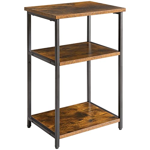 IBUYKE Beistelltisch,Nachttische mit 3 Ebenen,Kleiner Couchtisch,Metallgestell, Industrie-Design,für Wohnzimmer, Schlafzimmer, Braun TMJ402H