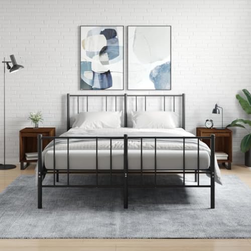 Holamys Nachttische 2er Set, Braun Eichen-Optik, 40x35x50 cm, Elegantes Design, Stauraum für Zeitschriften, Bücher, stabile Metallbeine, für Schlafzimmer, Wohnzimmer