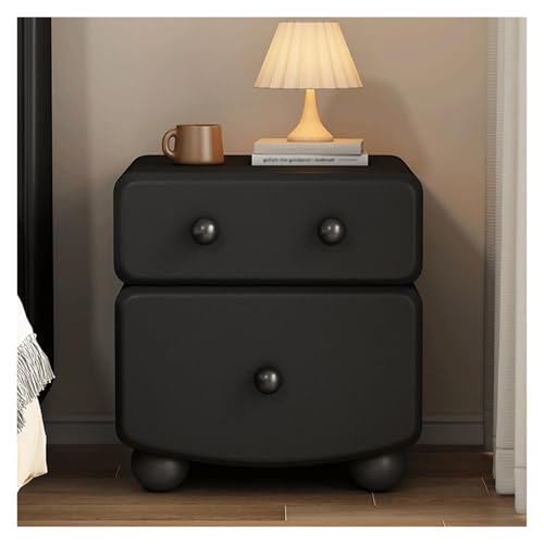 Leichter Nachttisch aus Holz mit 2 Schubladen – Nachttisch aus PU-Leder für Schlafzimmer und Wohnzimmer