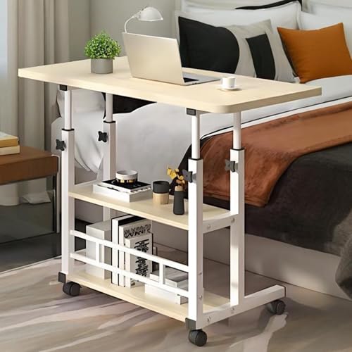 GSATREY Überbetttisch mit Rollen, Krankenhausbetttisch, Beistelltisch C Form Höhenverstellbar mit Rollen, für Couch, Bett, Kinderzimmer Krankenhaus und Homeoffice(Wood,60 * 40cm/23.6 * 15.7in)