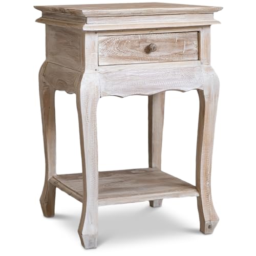 livasia Balinesischer Nachttisch – 40x40x60cm – Vintage Kommode mit Schublade, Wohnzimmer Kommode im Landhausstil aus Teakholz, Handgefertigt und Nachhaltig aus Java, Shabby Look