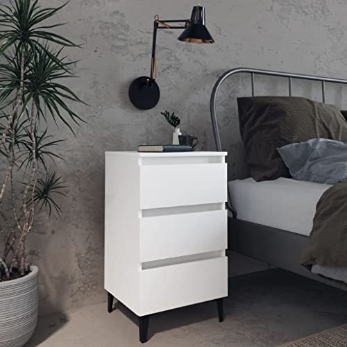 Natulvd Nachttisch Schmaler Nachttisch mit 3 Schubladen, 40x35x69cm Nachttische mit Metallbeinen, Industrie Beistelltisch für Schlafzimmer Wohnzimmer, Weiß (1 Set)