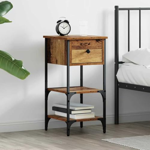 INLIFE Nachttisch Altholz 34 x 36 x 70 cm Schichtholz und Metall,Möbel,Tische,Nach ttische,Braun,9.9 KG,871236