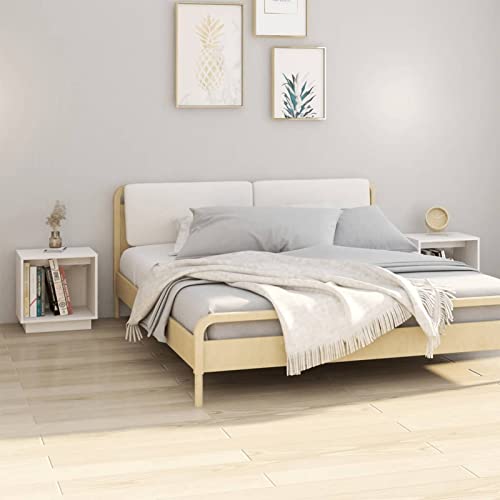 Fasba Nachttische 2 STK. Weiß 40x30x40 cm Massivholz Kiefer, Beistelltisch mit viel Stauraum, Nachtschrank, Nachtkommode, Nachtkonsole