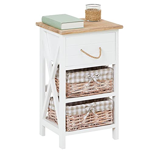 CARO-Möbel Nachttisch Nachtschrank Nachtkommode Perugia in weiß, Shabby Chic Vintage Look, mit Schublade und 2 Körben