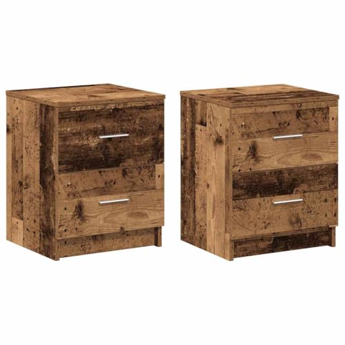 Kangqiling Nachttische 2 Stück mit 2 Schubladen, antikes Holz, 40 x 36 x 50 cm, Braun, 858800
