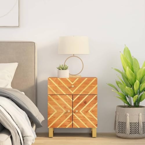 LVHUIDEH Nachttisch mit 1 Schublade und 2 Türen, Beistelltisch, kompakte Nachtschrank, Telefontisch, Nachtkonsole für Schlafzimmer Wohnzimmer, 50 x 33 x 60 cm, Massivholz Mango + Eisen