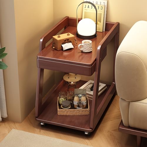 MUOLVSQ Nachttisch Beistelltisch Sofa-Beistelltisch beweglicher Couchtisch mit Schublade und leisen Rollen für Schlafzimmer Wohnzimmer Home Office mit platzsparender Aufbewahrung(Brown)