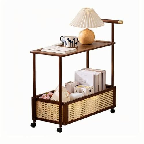 Rustikaler Bambus-Nachttisch mit Rollen, schmaler Beistelltisch für Schlafzimmer und Wohnzimmer, offener Nachttisch (52,3 cm, braun) – perfekt für Sofa und Büro
