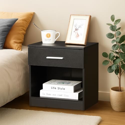 Bonnlo Nachttisch, Kleiner Beistelltisch, Nachtschrank mit Schubladen, Nachtkommode Boxspringbetten, Kommode 30cm breit Schlafzimmer, 39 x 29x 41 cm (1, Schwarz)