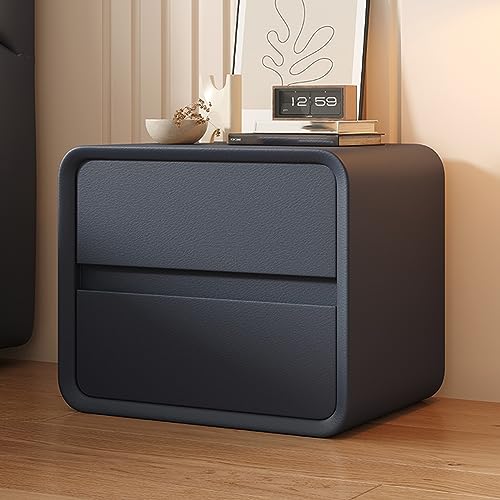 Moderner Nachttisch aus Massivholz mit 2 Ders, Mikrofaser-Leder, Nachttisch für Schlafzimmer, Wohnzimmer, Wohnheim, Graublau, 40 cm