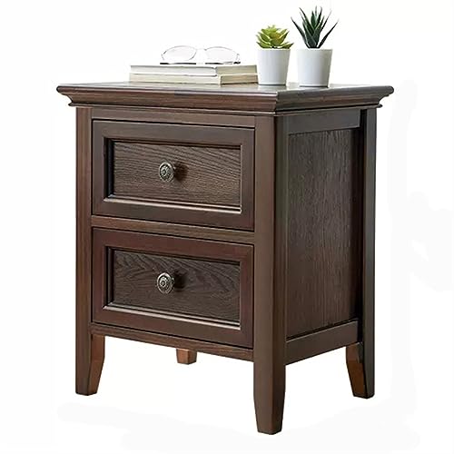 XXAD553TY Beistelltisch Holz-Nachttisch, einfache Aufbewahrung, Kleiner, extra schmaler Nachttisch for Schlafzimmer, Vintage-Massiv-Nachttisch möbel, Doppelschublade Nachttische(Bruin,Mittel)