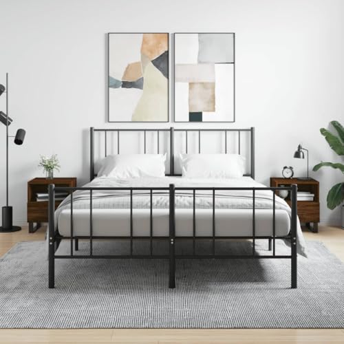 Runheo Nachttische 2Stk. Braun Eichen-Optik 40x35x47,5cm Holzwerkstoff, Moderne Nachtschränke mit Schublade und Fach, stabile Metallfüße für Schlafzimmer, Wohnzimmer