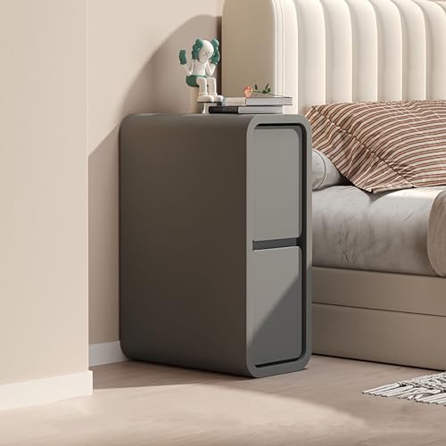 Moderner minimalistischer Nachttisch aus Massivholz mit Aufbewahrungsschubladen, schmaler Nachttisch, Holzkommode, kompakter Mini-Nachttischschrank
