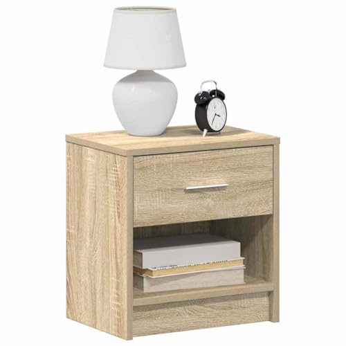 Fasba Nachttisch mit Schublade Sonoma-Eiche 39x28x41 cm, Beistelltisch mit viel Stauraum, Nachtschrank, Nachtkommode, Nachtkonsole