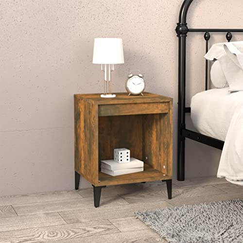 Nachttisch aus Räuchereiche & Metall | Moderner Holzwerkstoff | Stilvoll & Langlebig | Perfekt für Schlafzimmer & kleine Räume