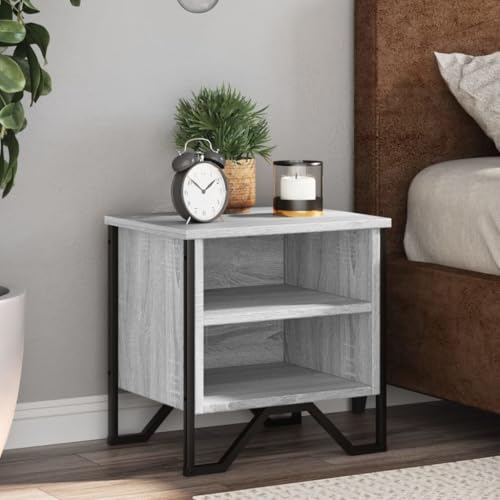 HaoChrymec Nachttisch Grau Sonoma, Holzwerkstoff, 2 Türen, Praktischer Stauraum, Kommode mit Schubladen, Kleiner Beistelltisch für Schlafzimmer und Wohnzimmer, Grau, 40x30x40 cm