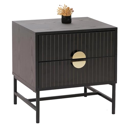 Mendler Nachttisch HWC-O39, Beistelltisch Nachtschrank Schrank, Schublade Melamin MDF Metall 50x48x39cm - Holzoptik schwarz