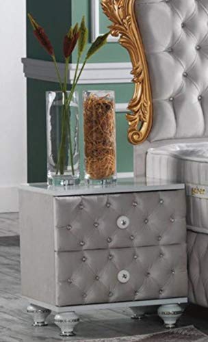 Casa Padrino Barock Nachttisch mit Glitzersteinen und 2 Schubladen Grau/Weiß/Silber 50 x 50 x H. 50 cm - Beistelltisch im Barockstil - Barock Schlafzimmer Möbel
