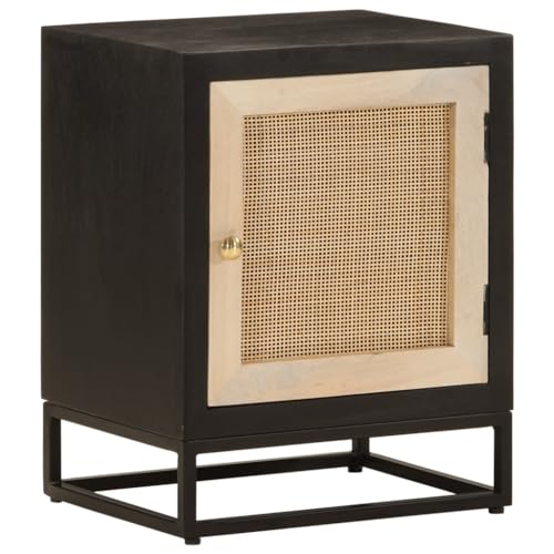 Xichuzi Nachttisch Schwarz 40x30x50 cm Massivholz Mango und Eisen, Nachtschrank, Nachtkästchen, Bedside Table, Komodenschrank, Nachtkommode, Beistelltisch, Nightstand, Schlafzimmer Möbel - 371999