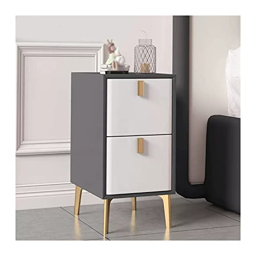 Hhmmei2024-23 Modern Moderner Nachttisch, schmaler Nachttisch mit Schublade, schmaler Beistelltisch aus Holz und Metall for Zuhause, Wohnung, Wohnheim, Grau + Weiß Schlafzimmer(L25xD36xH52c m)