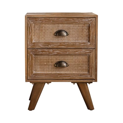 Landhausstil Retro Nachttisch,Nachtkommode,B eistelltisch Schlafzimmer,Nachtschrank mit 2 Schubladen,Wohnzimmertisc h aus Holz,für Wohnzimmer,Schlafzimmer,S ofa