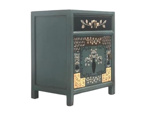 OPIUM OUTLET Chinesische Nacht-Konsole asiatischer Nachttisch Asia Nacht-Schrank orientalische Schlafzimmer-Kommode Shabby-chic blau