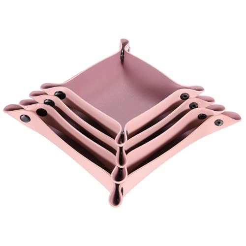 QUARKZMAN 4 Stück PU-Leder Ablage Unisex Faltbare Kleine Ablage Organizer Tragbare Nachttisch Nachttisch Ablage für Schlüssel Geldbörse Uhr Schmuck Würfel, Lila Pink