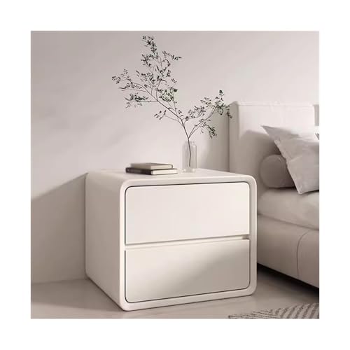 Nachttisch, Nachttisch aus Holz, Zwei Schubladen ohne Griffe, Mikrofaser-Leder, weiß/grau/Curry/orange, Nachttischmöbel, großer Stauraum(White,L)