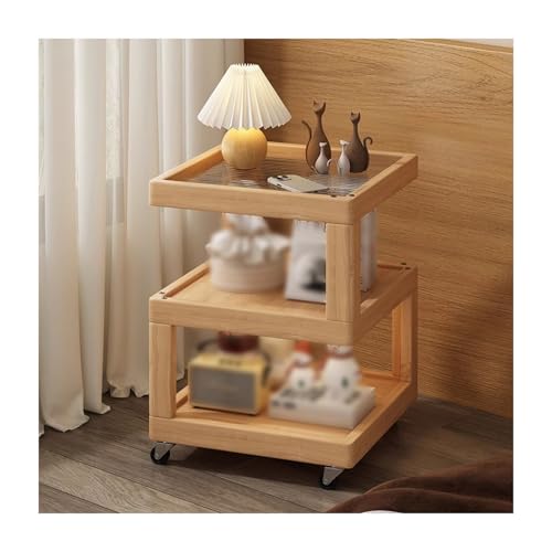 ZHENGQIAN Nachttisch Eiche,Sofatisch Holz Vintage,Nachttisch im Landhausstil,Nachttisch Beistelltisch mit Stauraum,Mehrschichtiger Speicher,für Wohnzimmer, Schlafzimmer(Natural,W25x d40xh58)