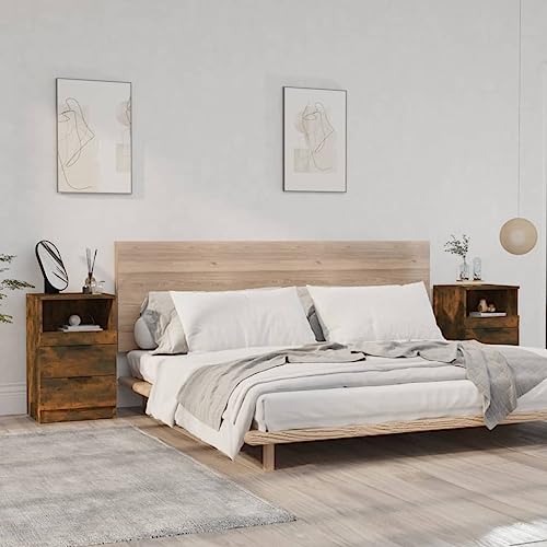 MOBCANT Nachttische 2 STK, Nachtschrank Nachttischschrank Bedside Table Nachtkasten Geeignet für Wohnung Hotel Schlafzimmer Schlafsaal Räuchereiche Holzwerkstoff