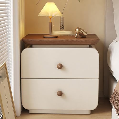 WYRNOBRX Weiß Nachttisch Vintage Nachtschrank 2 Schubladen Mit Holzgriffe Und Schienen Einzigartige Lagerraumschrank Schubladenunterstützung Gegen Verbiegen Schlafzimmer-Möbel,Weiß ,L14*W16*H18