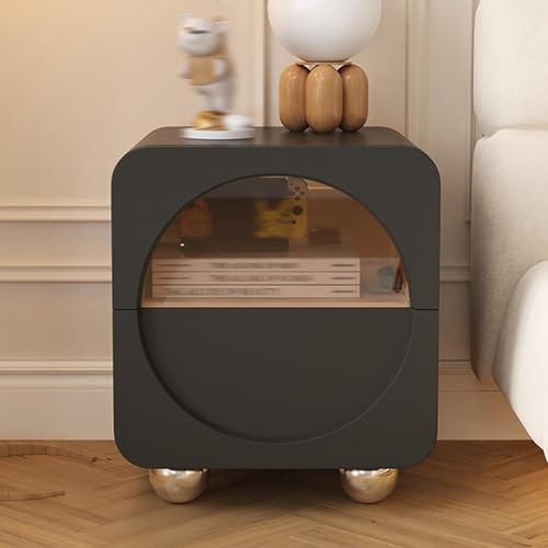 Moderner Nachttisch 2er Set mit Schubladen aus gehärtetem Glas, Hilfstische für Schlafzimmer, Wohnzimmer, Büro - Schwarz, 45 cm, stilvolle und funktionale Aufbewahrungslösung