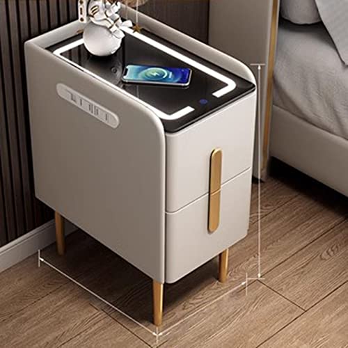 Moderner Nachttisch mit USB-Ladestation & LED-Lichtern, Nachttisch mit 2 Schubladen für Schlafzimmer oder Wohnzimmer