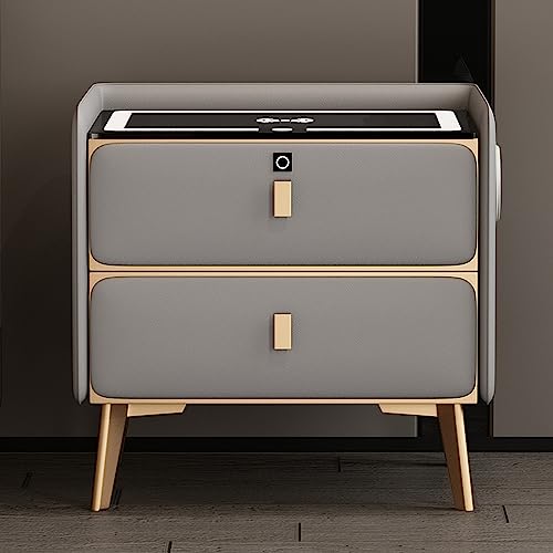 Intelligenter Nachttisch mit kabelloser Ladestation, Bluetooth-Lautsprecher, Fingerabdruck-Schloss-Sch ublade und 3 farbigen LED-Lichtern, moderner Nachttisch-Organizer