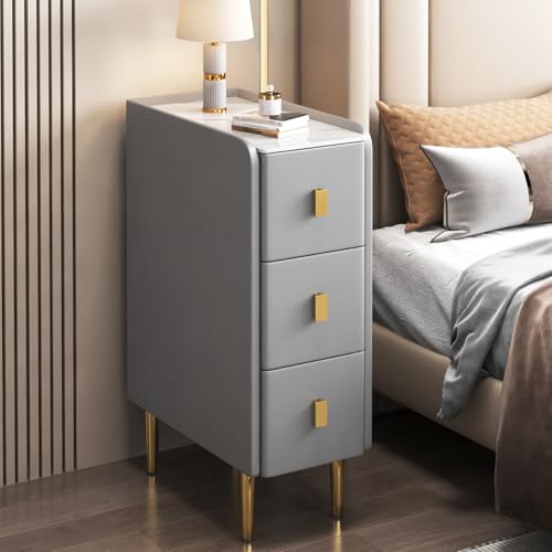 Schmaler Nachttisch für kleine Räume, schmaler Nachttisch mit PU-Leder und Metallbeinen, moderner Beistelltisch mit 2 Schubladen, Aufbewahrungsschrank für Schlafzimmer, Wohnzimmer (30 x 40 x 62 cm