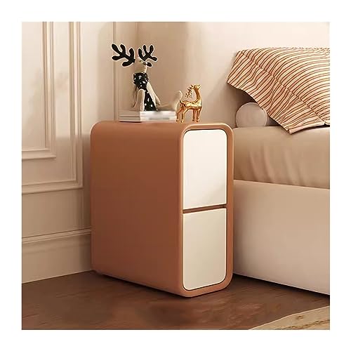 CYairong-22 Nachttisch, ultra-schmal, Holz, modern, minimalistisch, Schlafzimmer, kleiner Raum, Nachttisch, einfache Würfel, einfarbig, Nachttisch, Kopfteil (erdiges Orange + Weiß, klein)