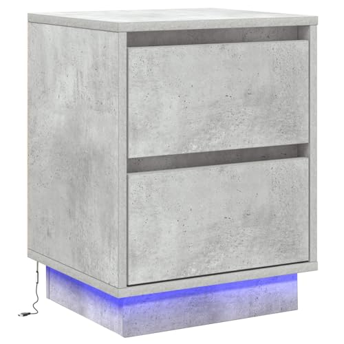 vidaXL Nachttisch Mit LED Lichtern Beton Grau Modernes Design Sanftschließende Schubladen 39X34,5X50 cm Aufbewahrung Stylischer Schublade Kompakt für Erwachsene