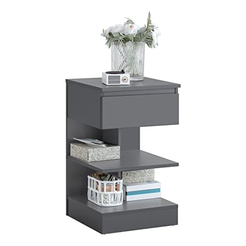 SoBuy Nachttisch schmal, Nachtschrank mit 1 Schublade und 2 Ablagen, Moderner Beistelltisch, Aufbewahrungsschrank für das Schlafzimmer, Bedside Table B39 x T39 x H65 cm Grau FBT49-HG