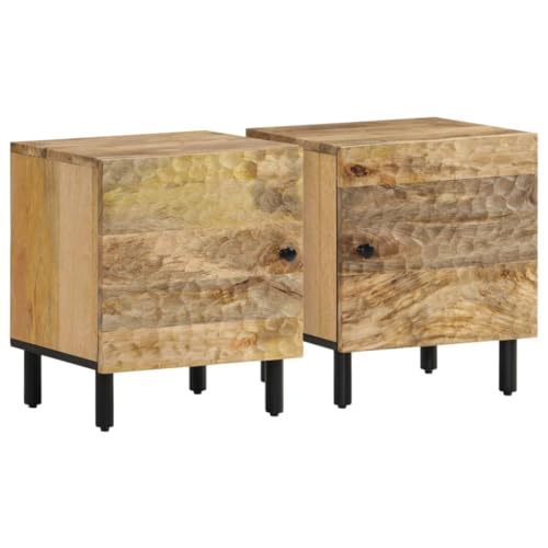 Nachttische 2er Set, Night Stand Nachtschrank Schlichter Beistelltisch Kommode für Schlafzimmer Wohnzimmer, 40x33x46 cm Massivholz Mango