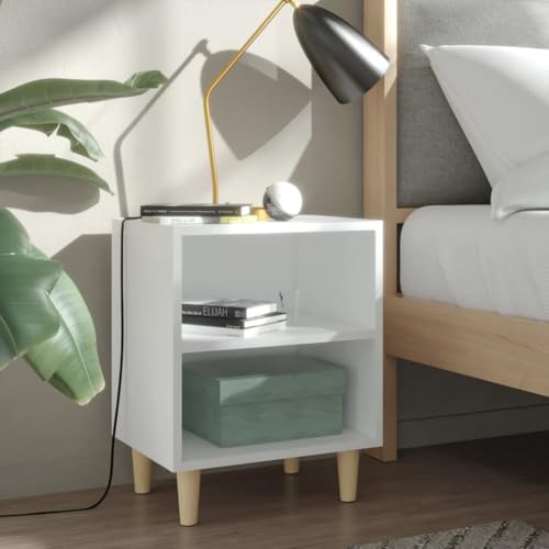 KATERYY Nachttisch mit Massivholz-Beinen Weiß 40x30x50 cm, Schlafzimmer, Nachttische