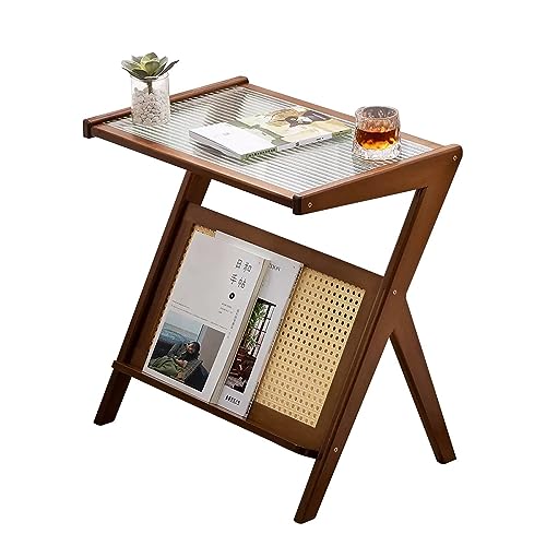 MESCXTY Beistelltisch in Z Form, Akzent mit abnehmbarem Nachttisch aus Glas, Kaffee Zeitschriftenstän der, für Wohnzimmer, Büro, Balkon (Farbe: Natur, Größe: 45 x 37 x 56 cm)
