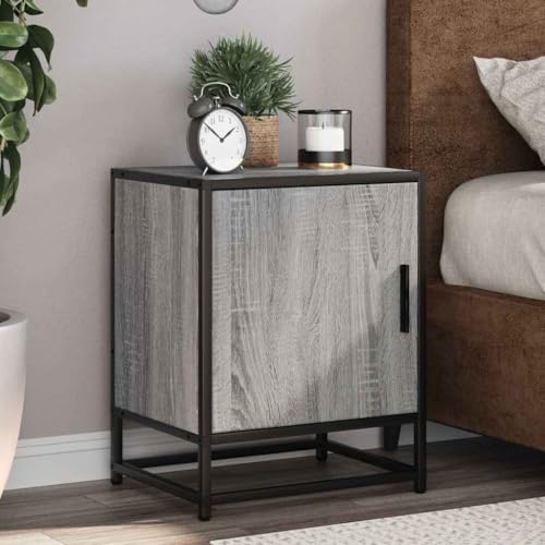 Mokuyary Nachttisch Grau Sonoma 40x31x50 cm Holzwerkstoff und Metall Beistelltisch, Nachtschrank Schlafzimmer, modern für Wohnzimmer Schlafzimmer Arbeitszimmer Gästezimmer A2