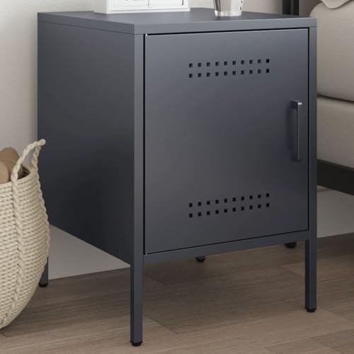 Xichuzi Nachttisch Anthrazit 36x39x50,5 cm Stahl, Nachtschrank, Nachtkästchen, Bedside Table, Nachtkommode, Nightstand, Nachttischschrank, Nachtkonsole - 842914