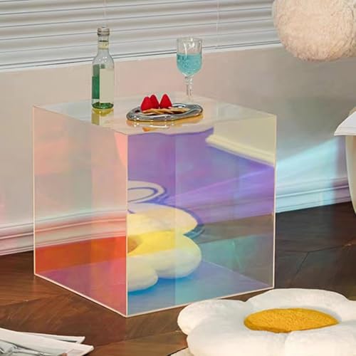 Regenbogen-Acryl-Beistell tisch – moderner Würfel-Nachttisch, bunt schillernd, Couchtisch für Schlafzimmer und Wohnzimmer, stilvolles Akzent-Möbelstück